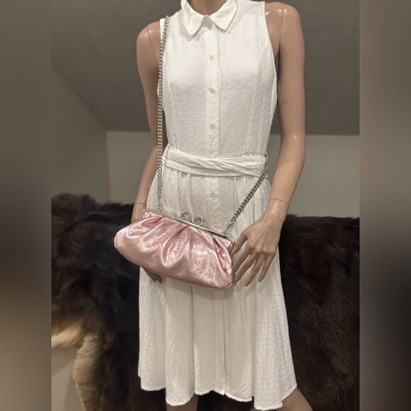 Pearlescent Pink Lambskin Handmade “Bow” Shaped Kisslock Slouchy Bag, Multi Use - Picture 13 of 16